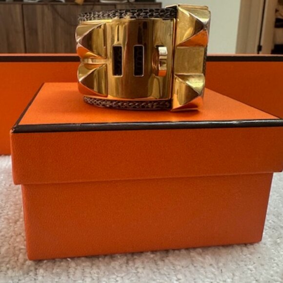 AUTHENTIC HERMES Collier De Chien Lizard / Rose Gold Cuff - Picture 10 of 11